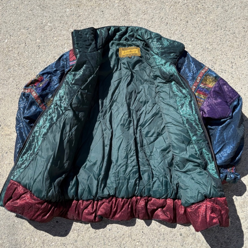 Vintage J Gallery Patchwork Iridescent Bomber Jac… - image 3